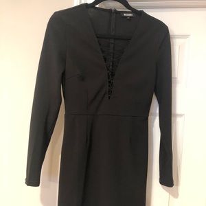 Misguided Little Black Lace Front Mini Dress